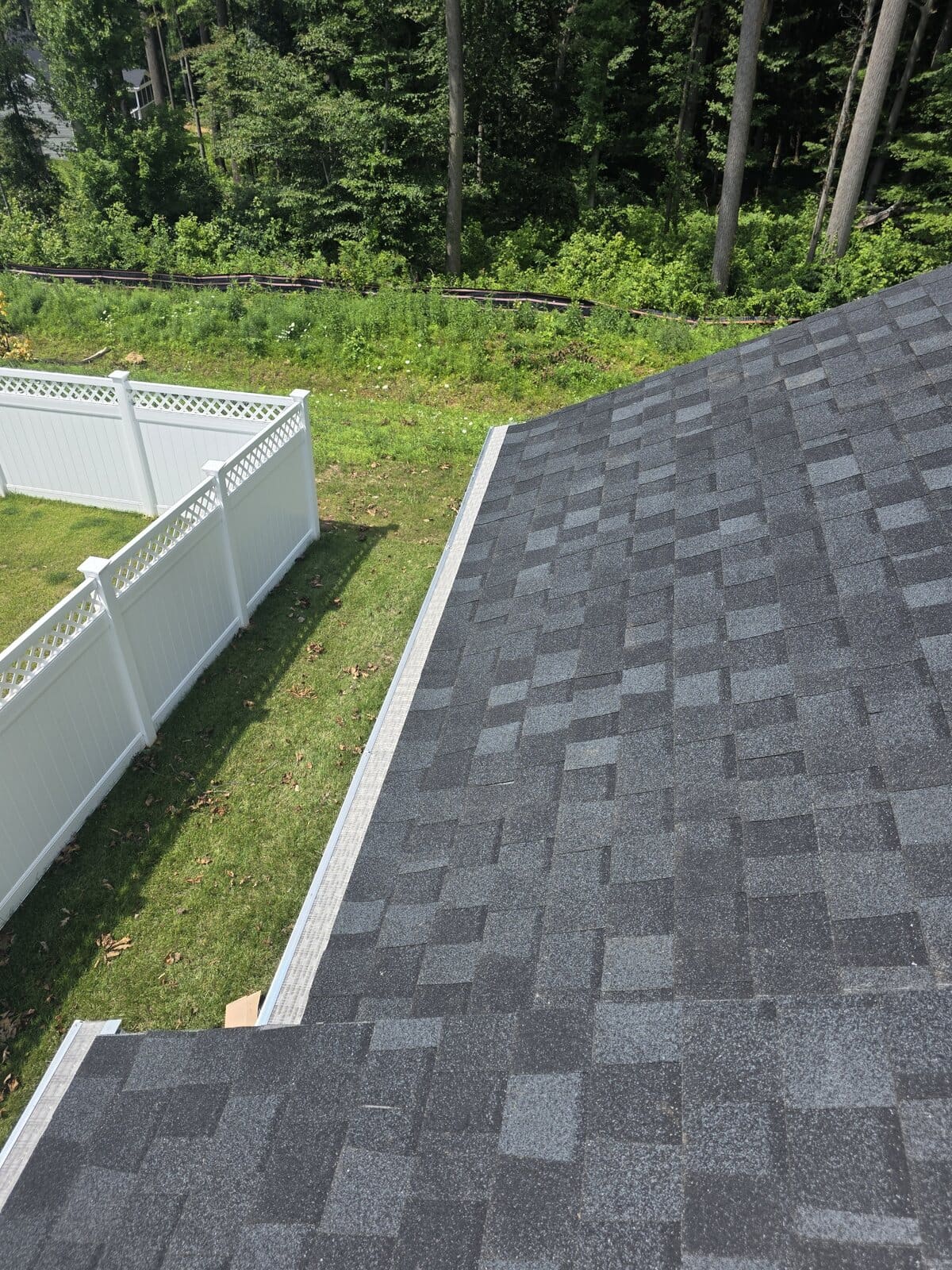 LeafBlaster Pro micro-mesh gutter guard installed along a rear roofline in Aberdeen, Maryland