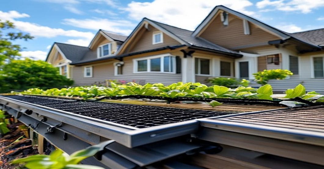 Side-by-side comparison of a properly installed micro-mesh gutter guard and a failed DIY foam gutter guard with debris buildup, professional installation diagram